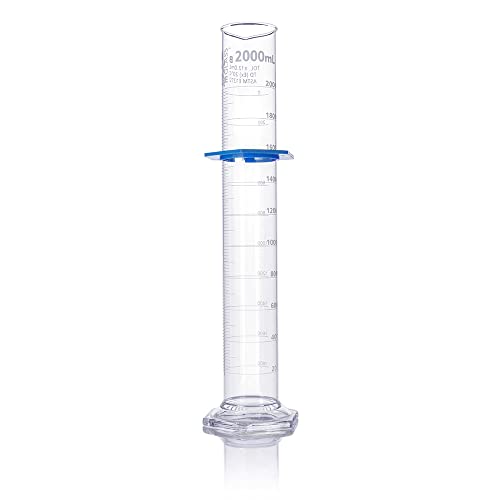 Graduated Cylinder, Globe Glass, 2000mL, Class B, to Deliver (TD), Dual Grads, 3.3 Borosilicate Glass, ASTM E1272, 1/Box