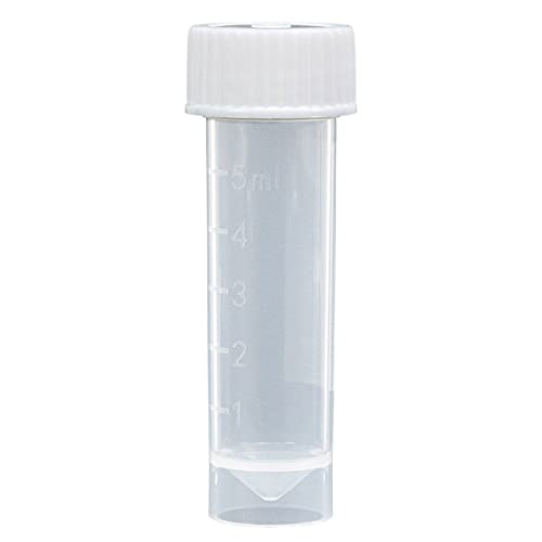 Globe Scientific 6101C Polypropylene Molded Graduations Conical Bottom Self Standing Transport Tubes with Attached White Polyethylene Screw Cap, 5ml Capacity, Pack of 1000