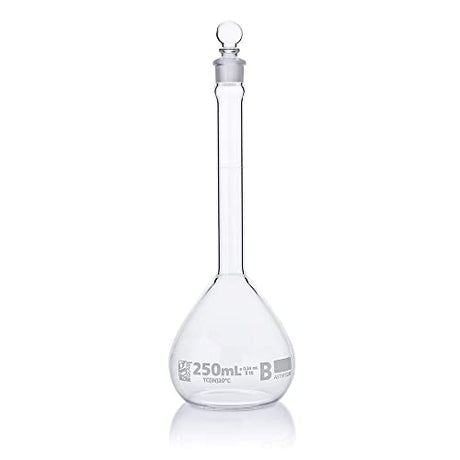 Volumetric Flask, Globe Glass, 250mL, Class B, to Contain (TC), 3.3 Borosilicate Glass, ASTME288, 6/Box