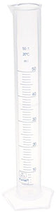 Globe Scientific 602562 Polypropylene Graduated Cylinder, Blue Printed Graduations, 50mL Capacity (Pack of 30)