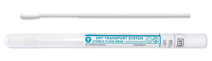 HydraFlock 6" Sterile Elongated Flock Swab w/Plastic Handle & Dry Transport Tube - 25-3706-H BT-Buccal Swab, Cs