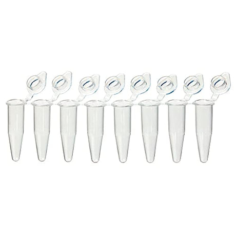 Globe Scientific PCR-QS-02F QuickSnap Tube with Individually-Attached Flat Cap, Clear, 8 Strip, 0.2mL Capacity, Pack of 120