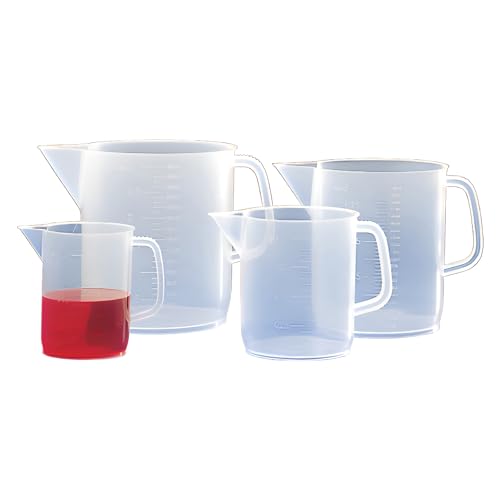 Globe Scientific 601160 Polypropylene Short Form Beaker with Handle, Molded Graduations, 5000mL Capacity, Pack of 12