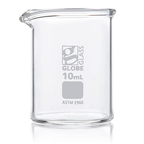 Globe Scientific Beaker, Globe Glass, 10mL, Low Form Griffin Style, 3.3 Borosilicate Glass, ASTM E960, 12/Box (8010010)