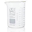 Globe Scientific Beaker, Globe Glass, 2000mL, Low Form Griffin Style, Dual Graduations, 3.3 Borosilicate Glass, ASTM E960, 4/Box (8012000)