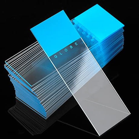 Globe Scientific Diamond 1380-50B White Glass Microscope Slide, 25 x 75mm Size, Ground Edges, Blue Frosted (1,440 Slides)