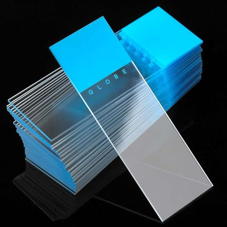 Globe Scientific Diamond 1380-50B White Glass Microscope Slide, 25 x 75mm Size, Ground Edges, Blue Frosted (1,440 Slides)