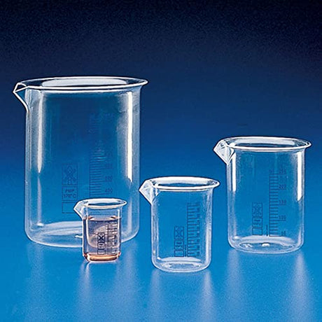 Globe Scientific 601723 Polymethylpentene Griffin Style Low Form Beaker, Printed Graduations, 250mL Capacity (Pack of 16)