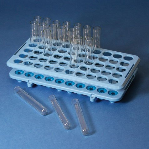 Globe Scientific, Tube Rack with Grippers, 456920, Polyoxymethylene (POM), Autoclavable, 17mm Tubes, Blue, 50-Place
